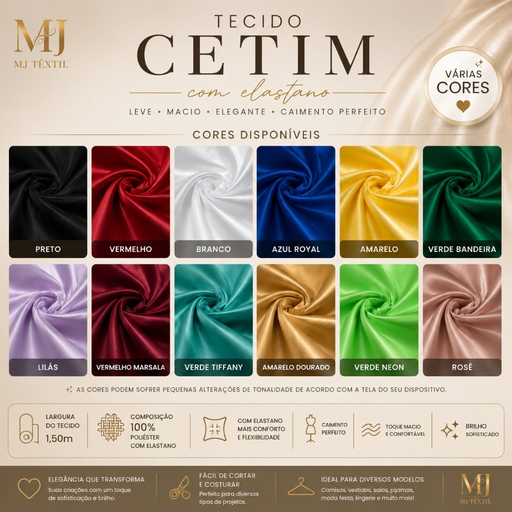 3 Metros Tecido Cetim com Elastano | Toque Macio e Caimento Perfeito — imagem 2 de 2
