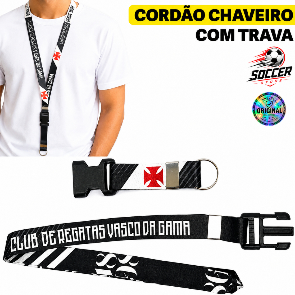 Cordão Chaveiro Vasco Lanyard Pescoço Oficial Original Trava Mochila Argola Presente Vascaíno