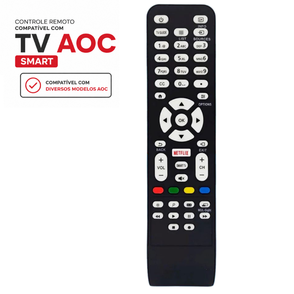 Controle Remoto Compatível com Tv AOC Led Smart Botão Netflix 8050