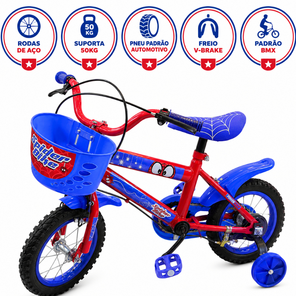 Bicicleta RODA AÇO PNEU PADRÃO AUTOMOTIVO Aro 12 Menino A partir de 2 Anos até 50Kg - QUEEN SHOP