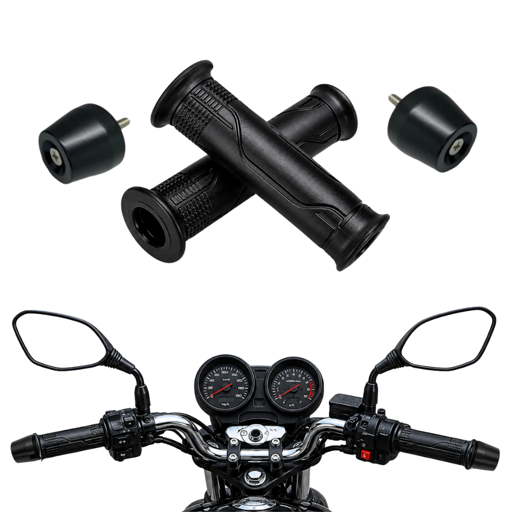 Par Manopla + Peso Guidão PCX PRETO CG Fan Titan Cargo Start Cbx250 Cbx200 Universal