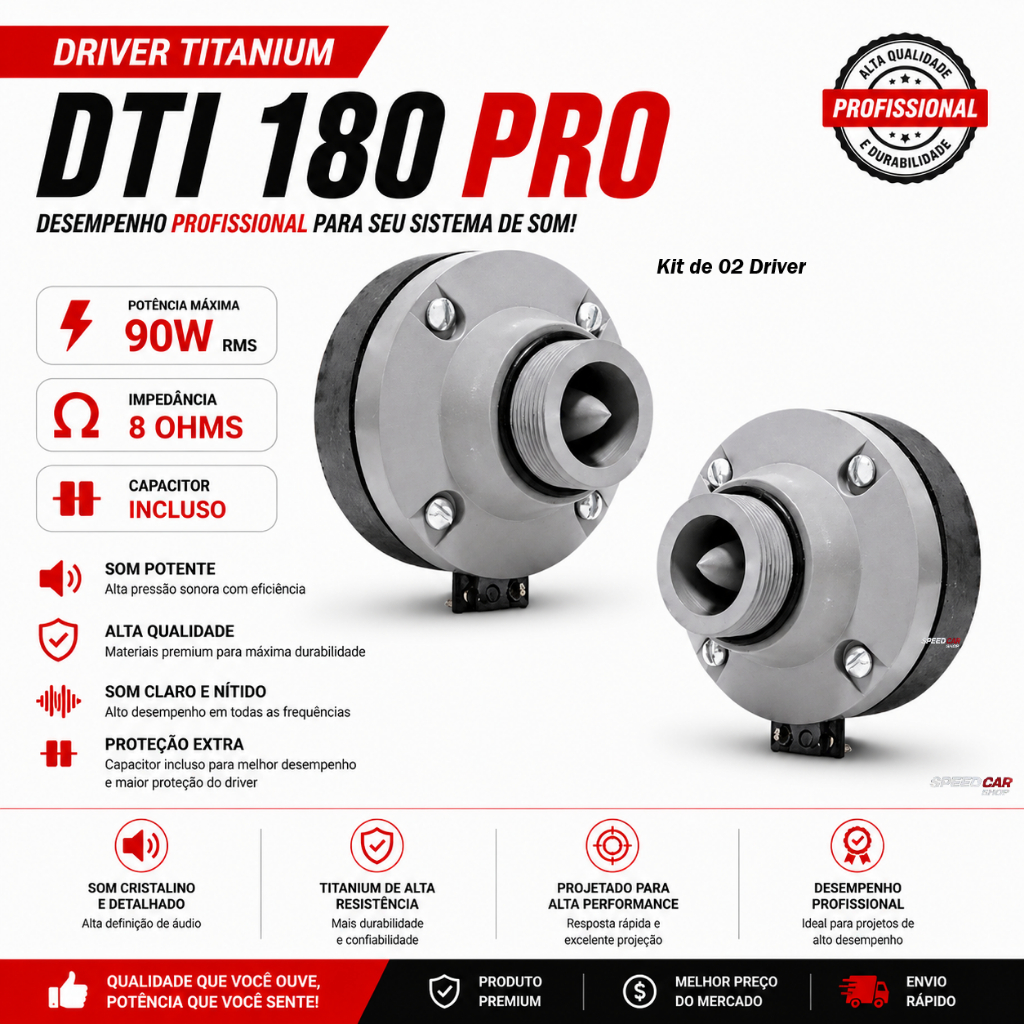 Kit 2 Driver Titânio Dti180 Musicall Pro 180w Para Corneta 180TI Caixa de Som e Som Automotivo