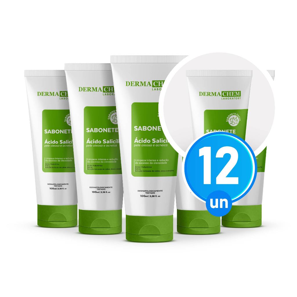 Kit 12 Sabonete Ácido Salicílico Pele Oleosa 100ml Dermachem