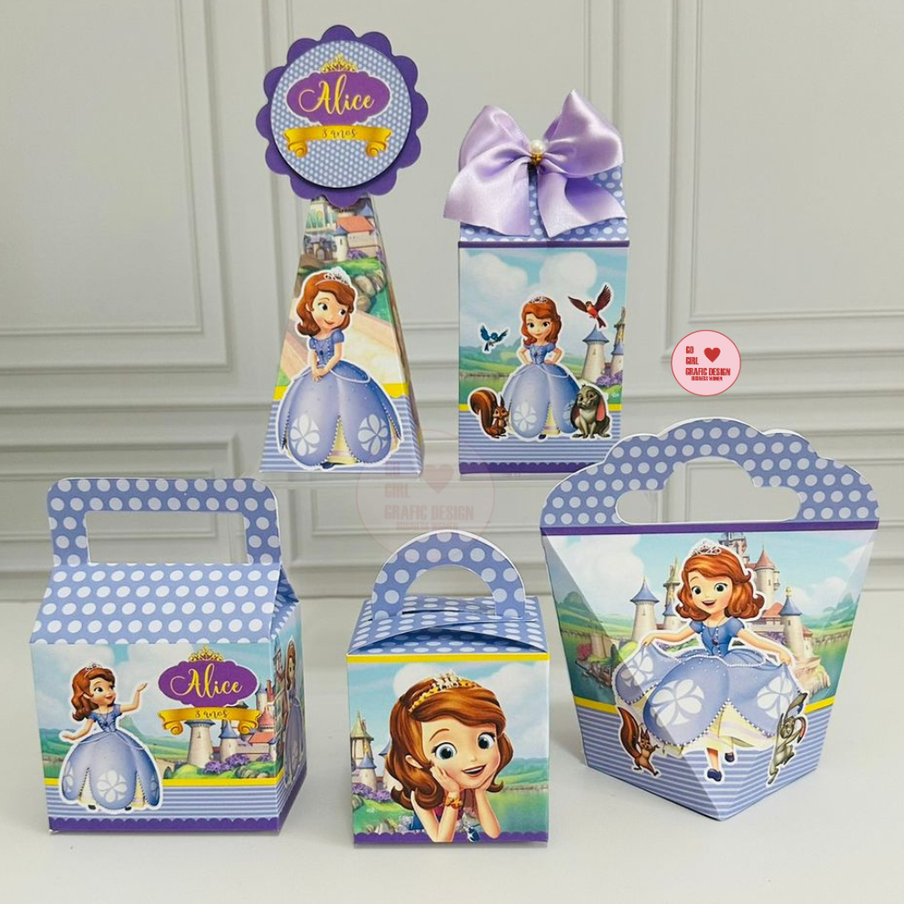 PEGUE E MONTE – Kit festa Lembrancinhas Personalizadas Princesa Sofia - Caixinhas Personalizadas