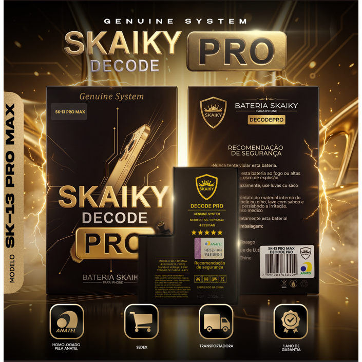 Bateria Skaiky DECODE PRO Compatível Com iPhone 13 PRO MAX Peça Genuína 1 Ano de Garantia Homologada Anatel