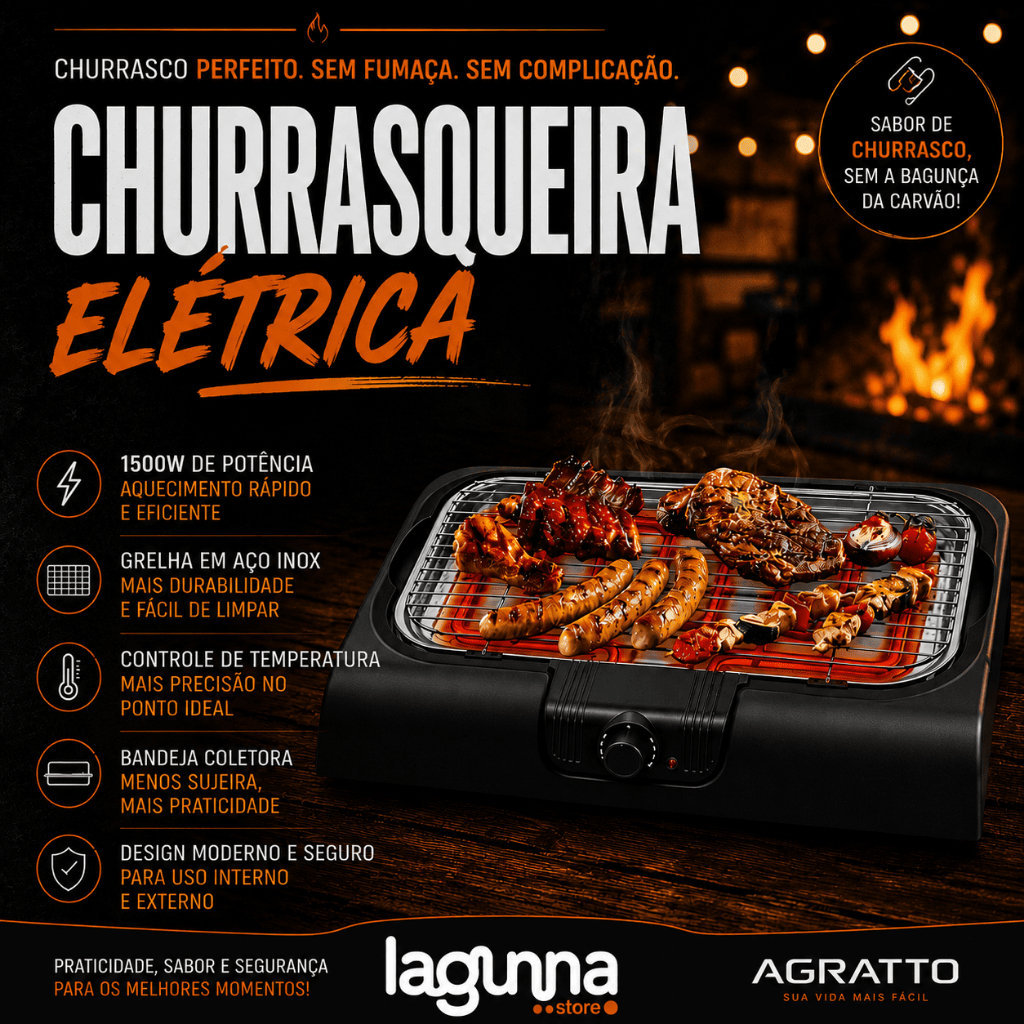 Churrasqueira Elétrica Agratto CH-02 Mr. Cheff 1800W/2000W Preta Bancada