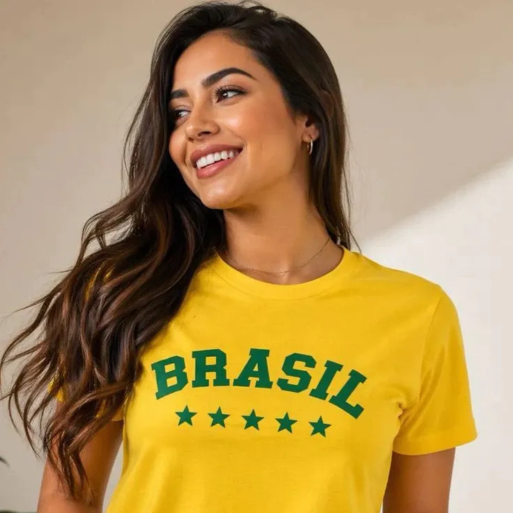 Camiseta Feminina Estampada Brasil 5 Estrelas Lançamento 2026 Super Oferta