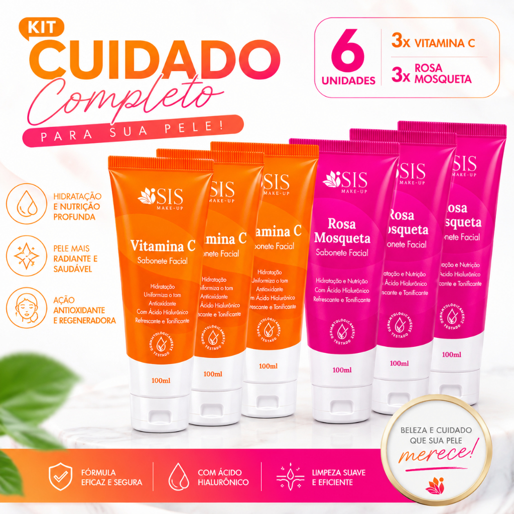 Kit Sabonete Faciais Isis Make-Up com 6/4/2  Rosa Mosqueta Vitamina C 100ml Hidratante Rosto Pele 2/4/6 Limpeza
