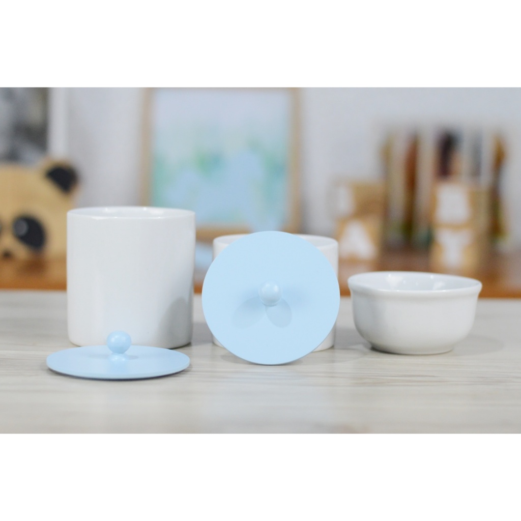 Kit Higiene Bebê Cuidados Maternidade Porcelana Quarto Infantil K163 Azul Pote Algodão Cotonete Meninos