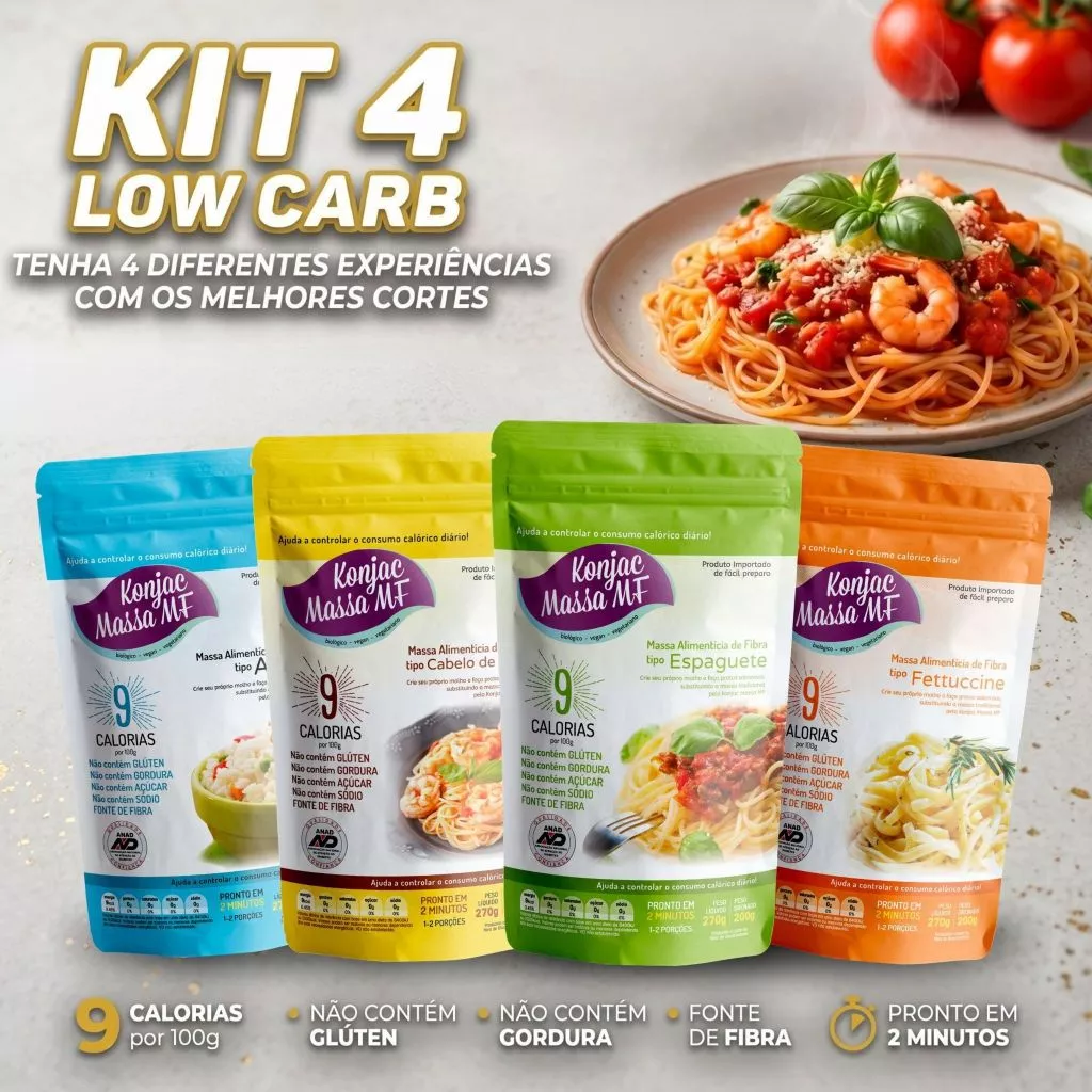Kit 4 Konjac Macarrão 270g Sem Glúten, Açúcar, Gordura P/ Dieta Emagrecimento Fonte de Fibra Natural