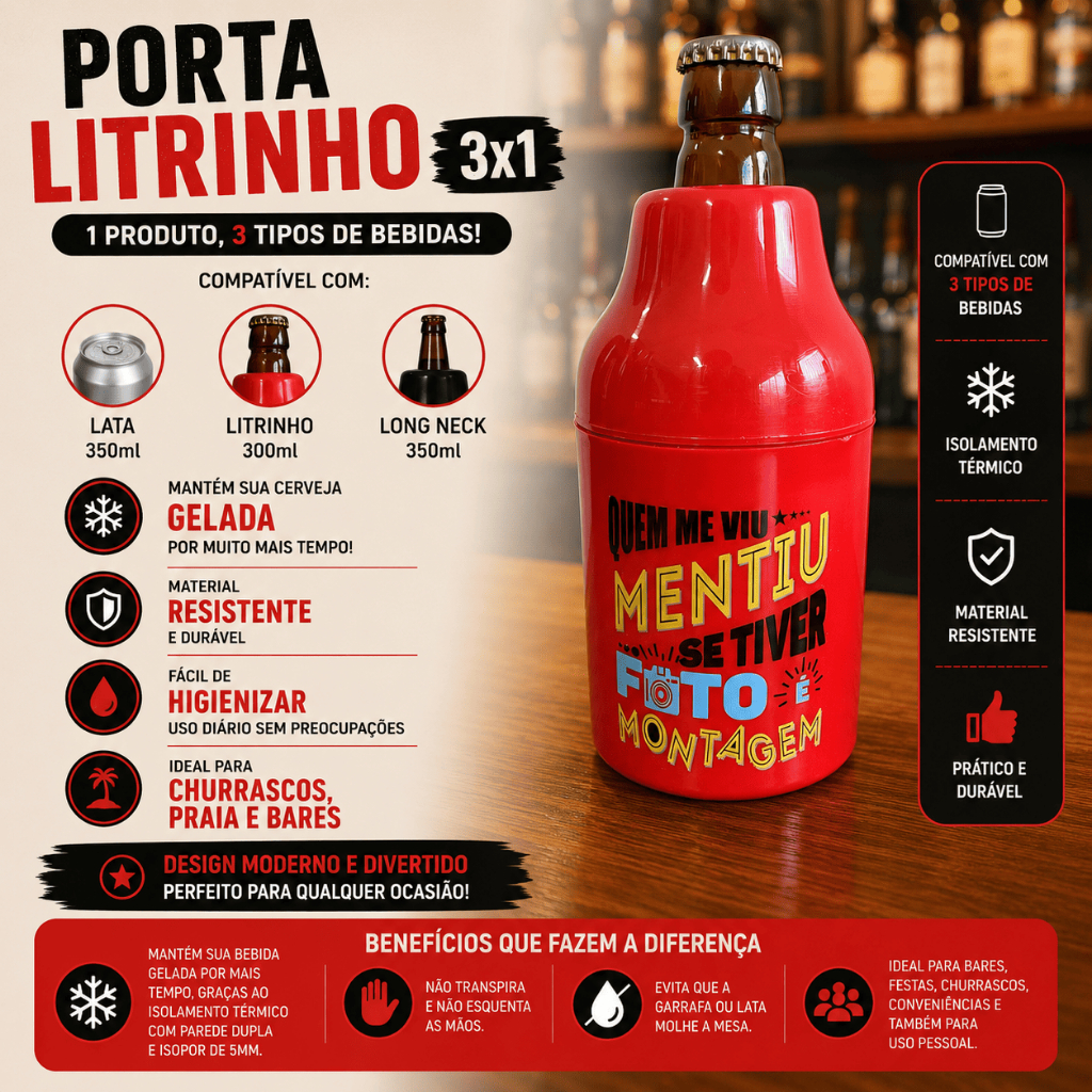 Porta Lata Suporte Long Neck Lata e Litrinho 300ml Cerveja Gelada Térmico