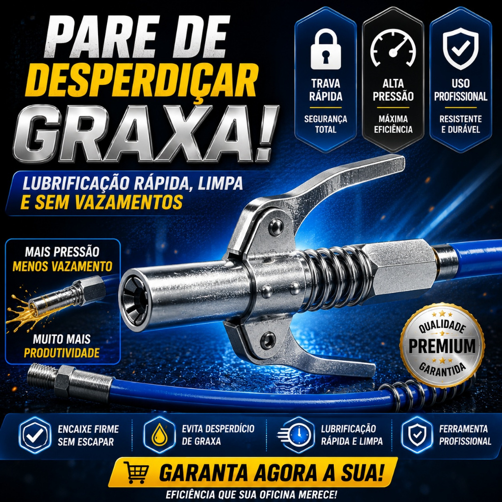 Comando Bico Graxeiro Para Lubrificação Aplicador De Graxa Acoplador Com Mangueira