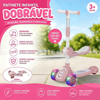 2-in-1 Kids Scooter 1-12 Years Old, Removable Folding Seat with Led and Music, Adjustable Height, Safe and Durable