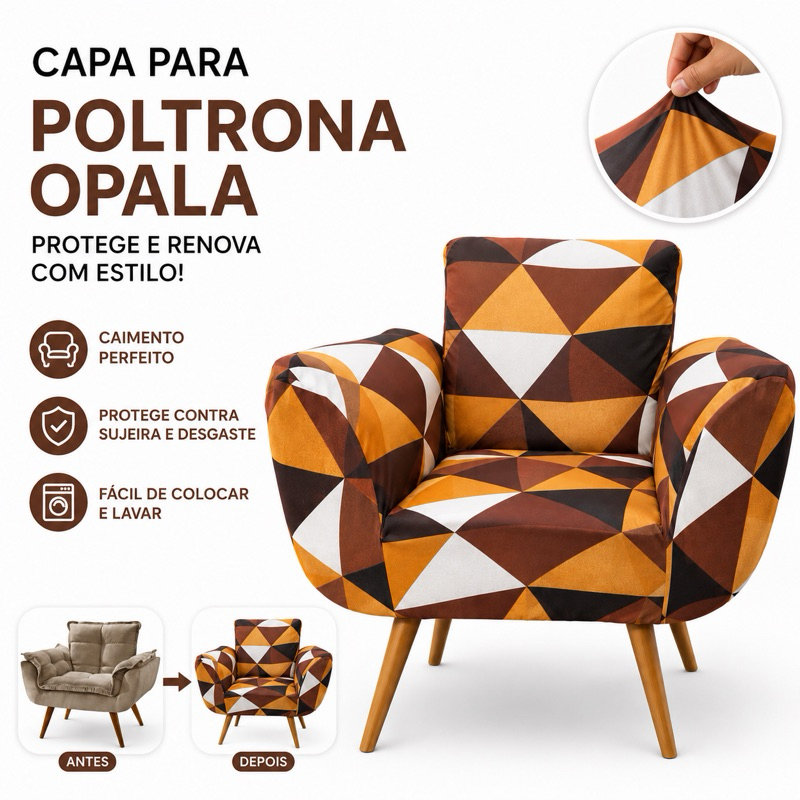 Capa poltrona OPALA estampada pé palito decor sala quarto escritório casa tendêcia sofá de 1 lugar