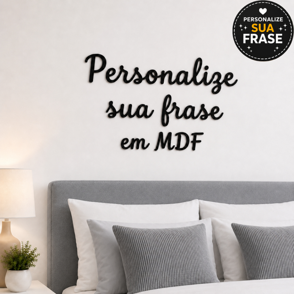 Frase Personalizada em MDF Lettering Personalize Kit 5 Palavras Parede + Mini aplique