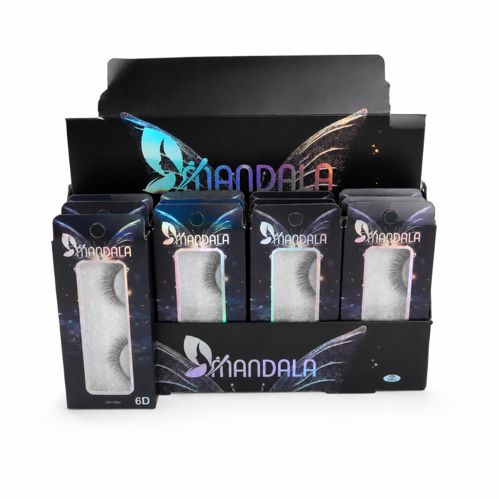 Cílios Postiços Mandala 6D Box Expositor Holográfico 12 Caixinhas Individuais
