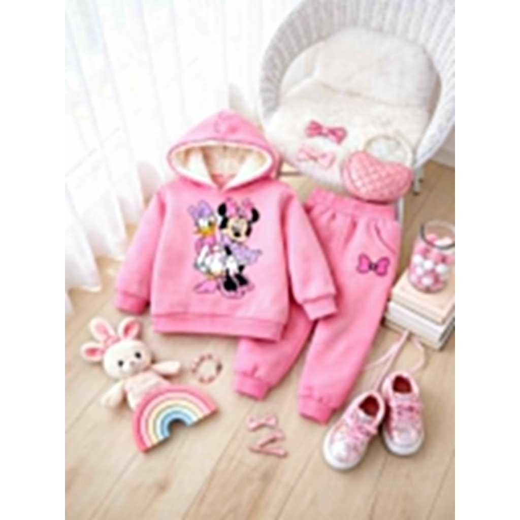 Conjunto Moletom Infantil Feminino Flanelado Inverno Com Capuz de pelo moletom grosso, não é moletinho