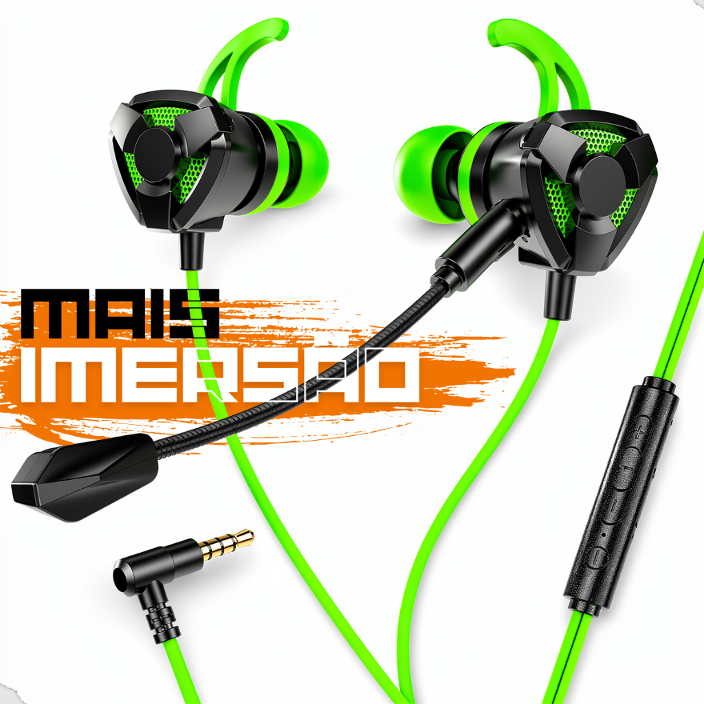 Fone Gamer Com Fio Microfone Destacável P3 3.5mm Intra Auricular Free Fire PUBG