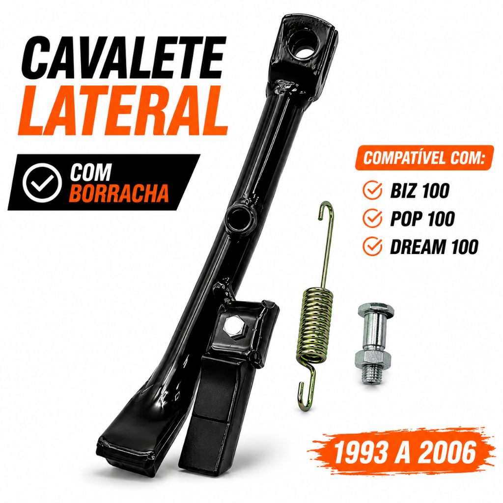Cavalete Lateral Biz 100 Pop 100 Dream Descanso com Borracha Mola Parafuso 1993 a 2006