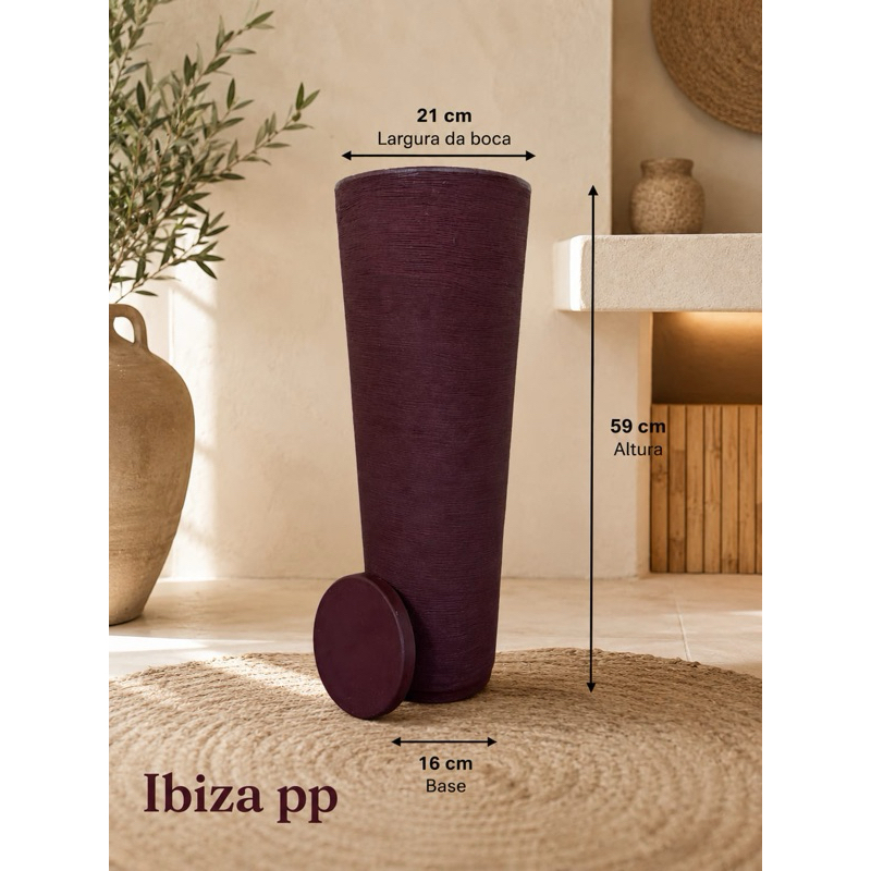 Vasos Para Plantas Coluna Ibiza PP texturizada 58x22x16 ( com prato ) área interna e externa..