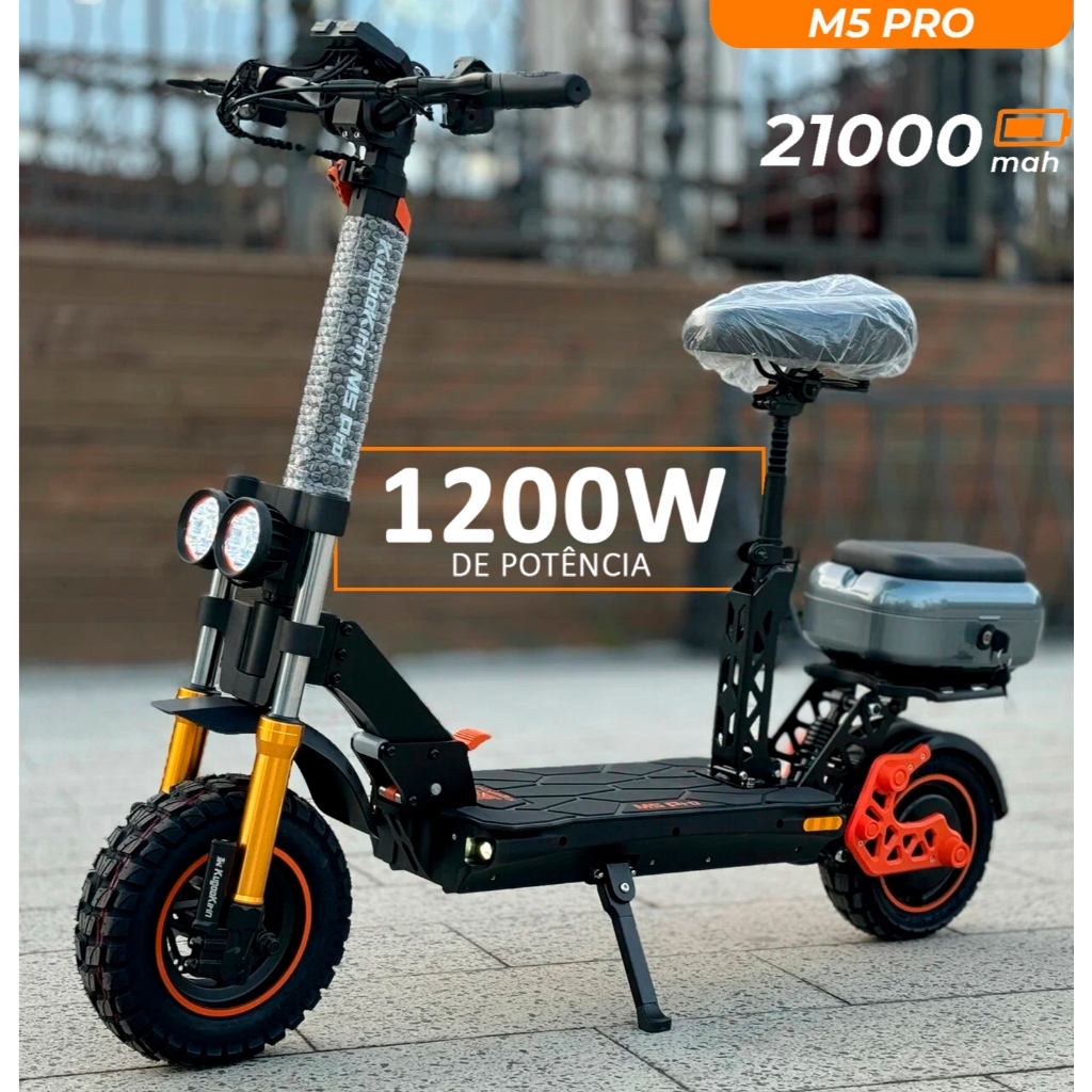Patinete Elétrico Banco 1200W Bicicleta Scooter Até 50km Autonomia Velocidade Máxima Até 55km/h