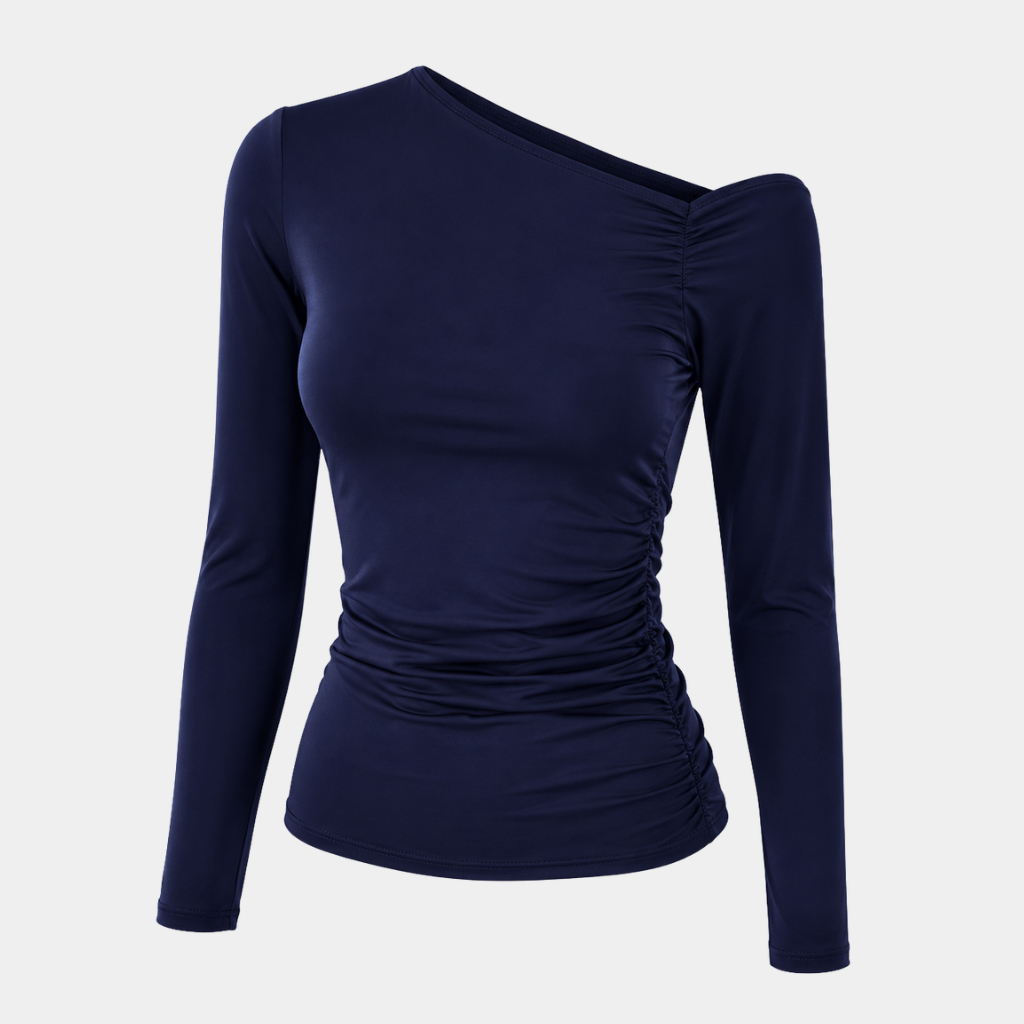 Blusa Manga Longa Comprida Assimétrica Moda Gringa Suplex Modelador Tendência Outono Inverno