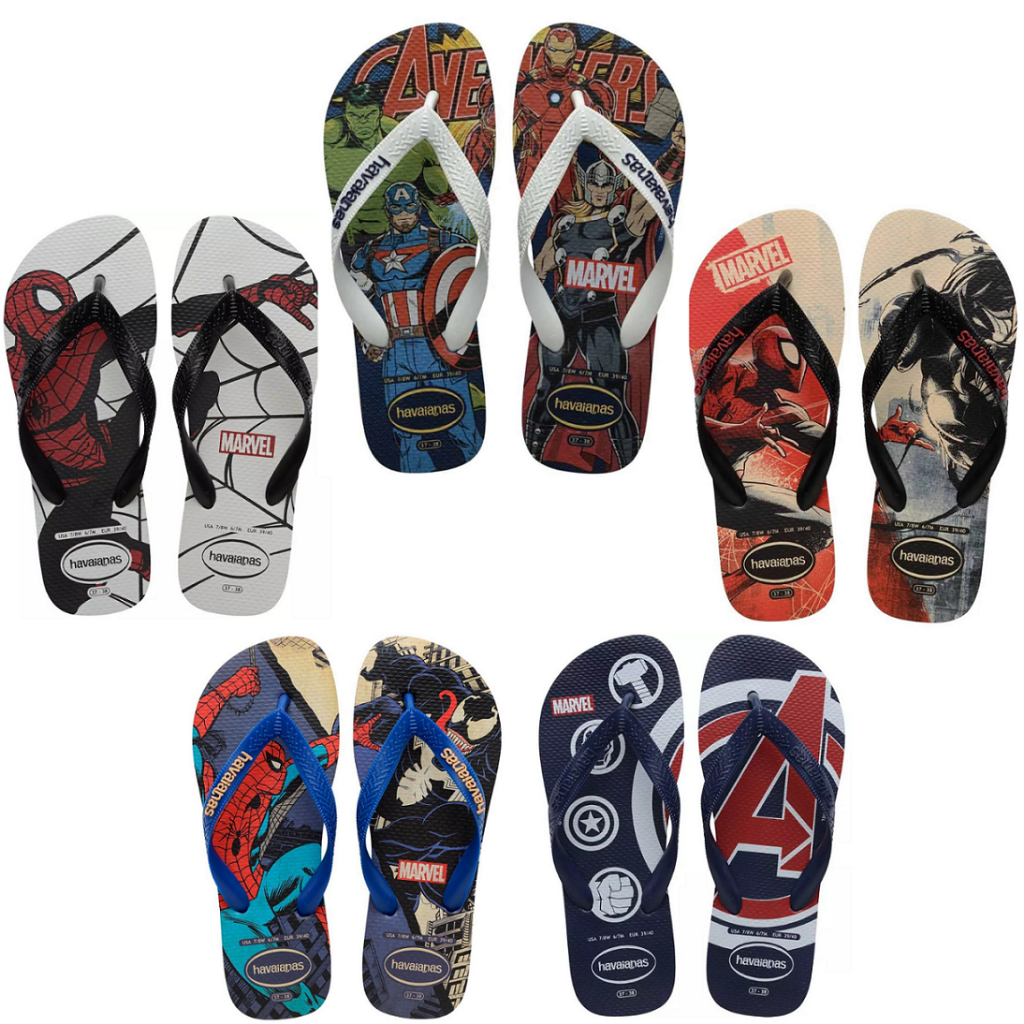 Chinelo Havaianas Marvel Original Masculino Adulto Homem Aranha Vingadores Heróis Confortável Casual Personagens com NF