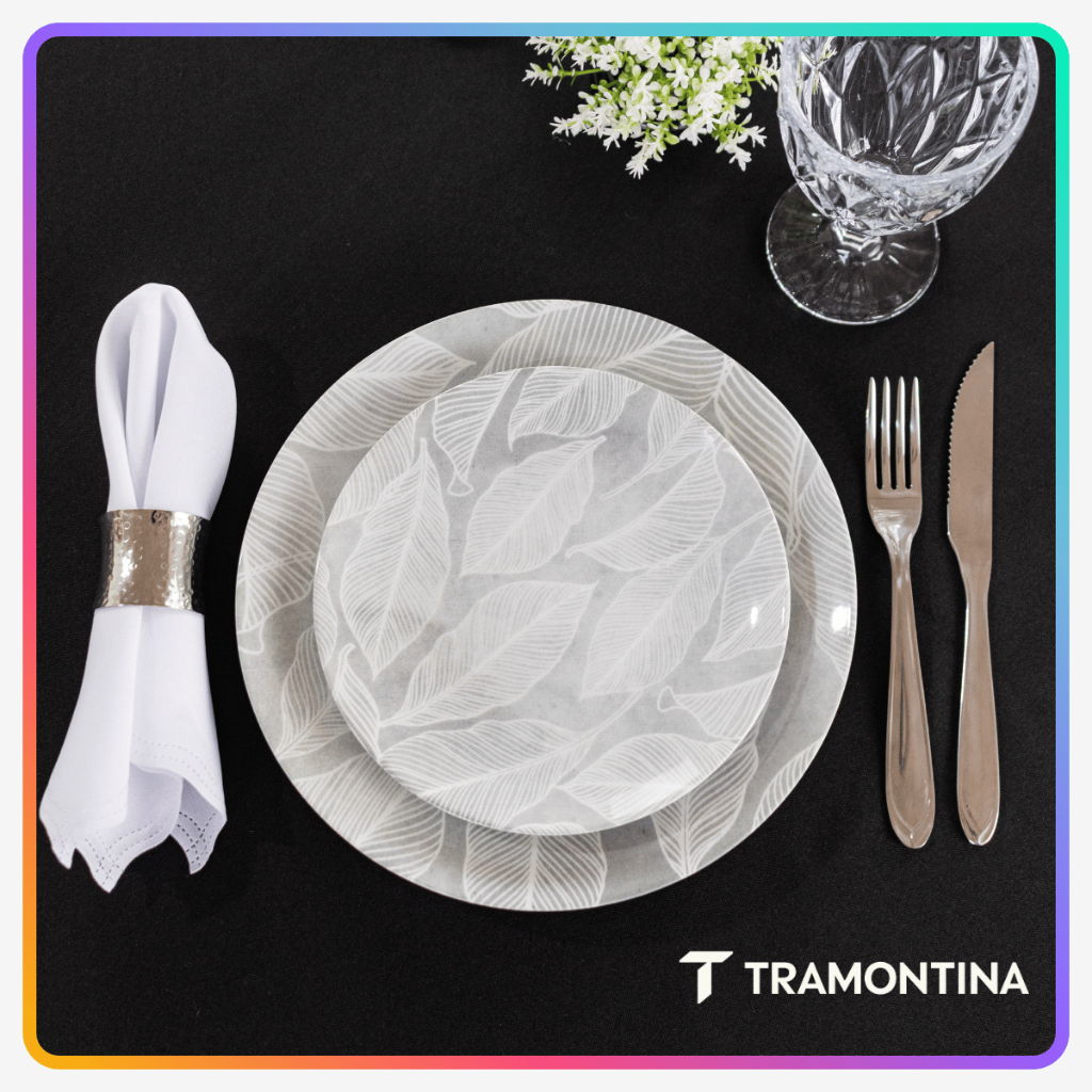 Jogo de Pratos Jantar Arbo Tramontina Porcelana Conjunto de Pratos Raso, Fundo e Sobremesa Kits