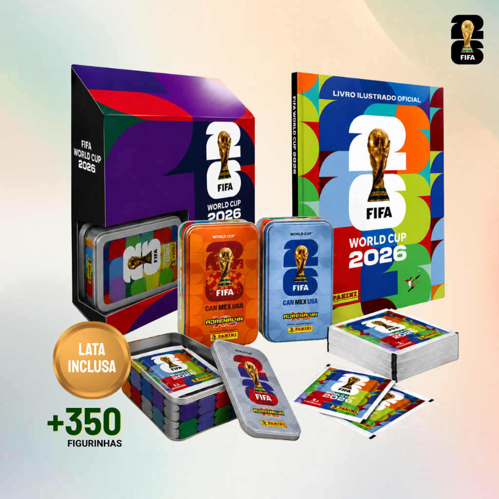 Álbum Copa do Mundo Capa Dura Box Premium Lata Pocket ou Classic Colecionável Latinha de Figurinhas