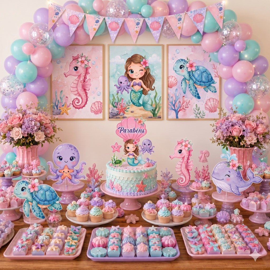 Kit Festa Só um Bolinho Sereia Cute - Completo e Prático aniversário infantil