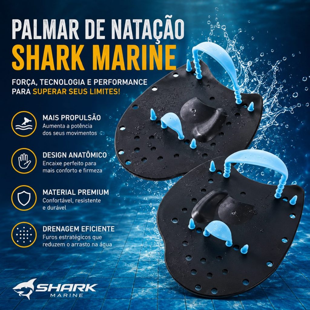 Palmar Power Paddles Natação Elite Shark Marine Treino -Tamanho Pequeno