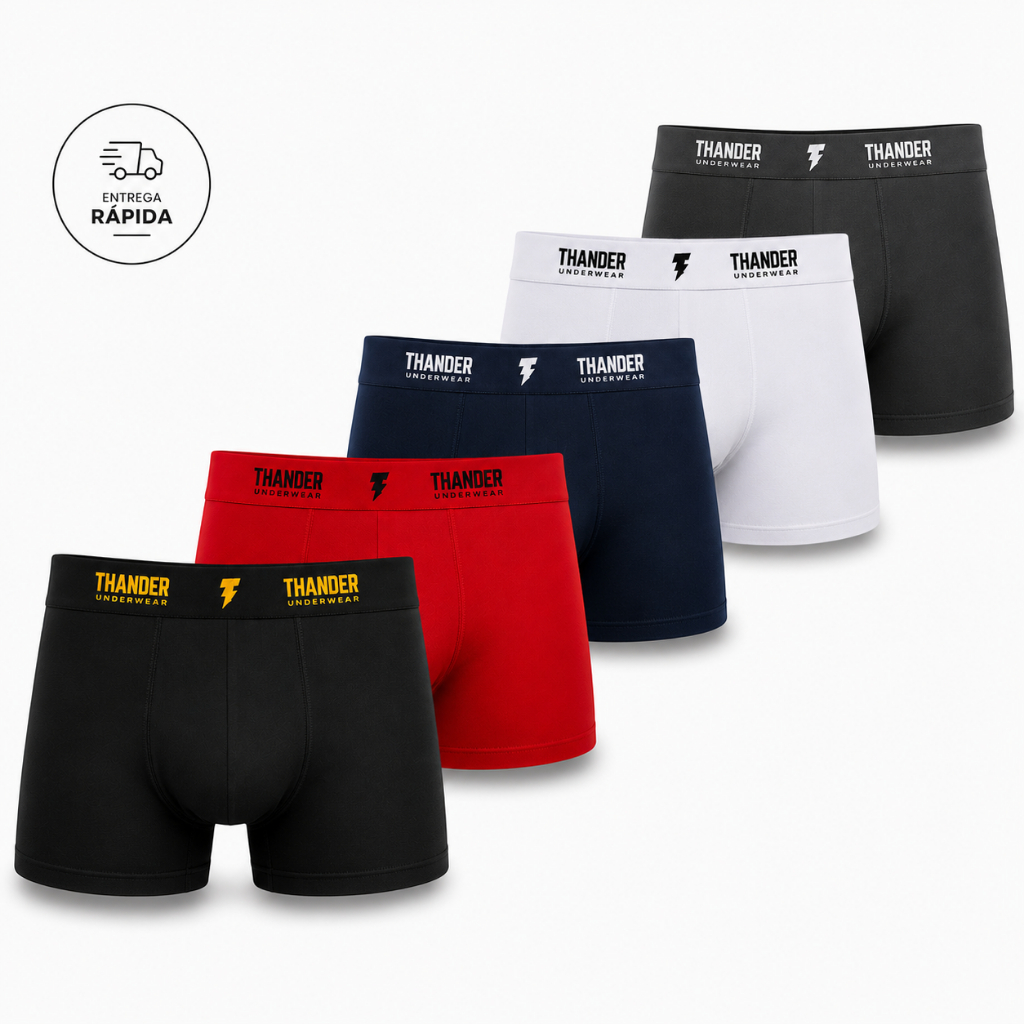 Kit 5 Cuecas Boxer Thander de Microfibra Lisa Adulto