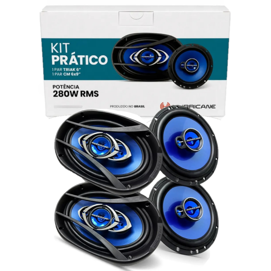 Kit Pratico Hurricane 280w Quadrixial 4 Alto Falantes 6 + 6x9 polegadas