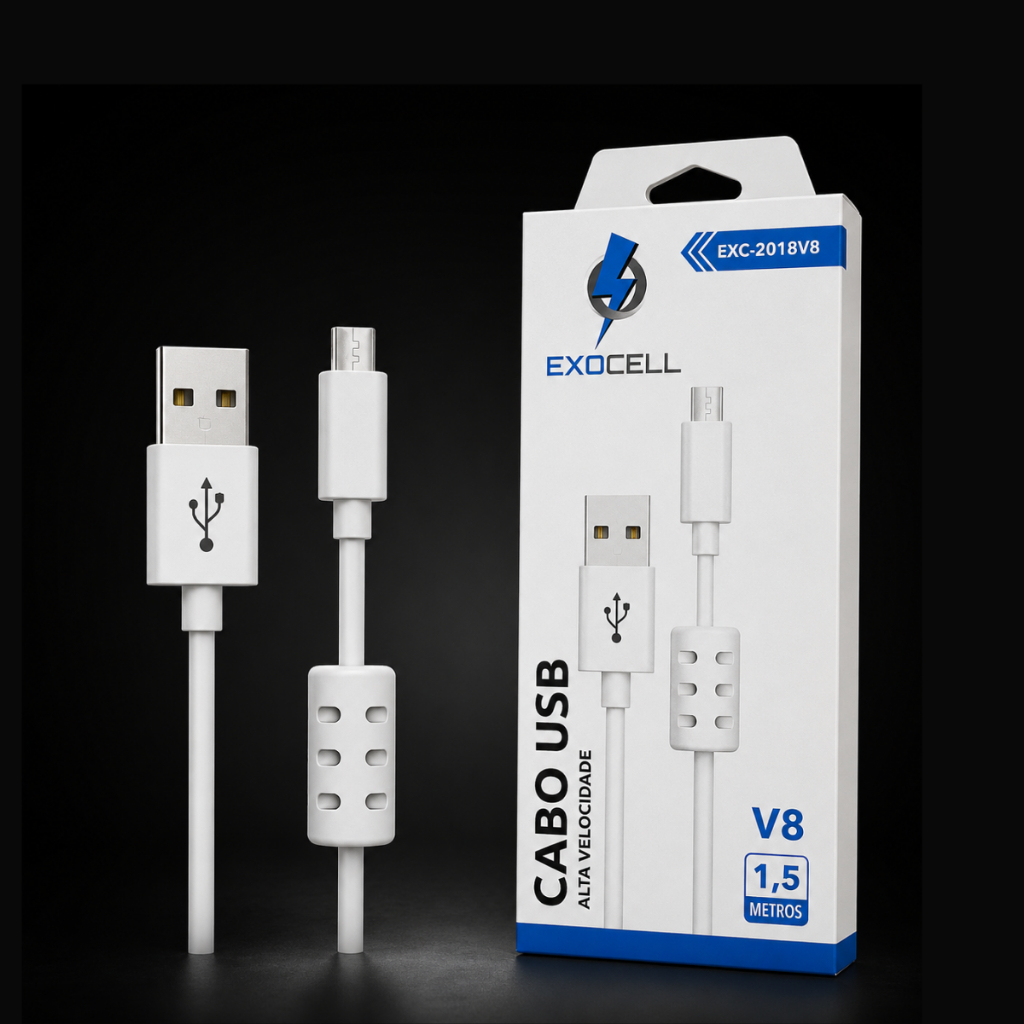 Cabo V8, Micro USB, Carregador Android, Carregamento Rápido, 1,5 Metros, USB V8, Cabo Dados, Cabo Resistente, Compatível