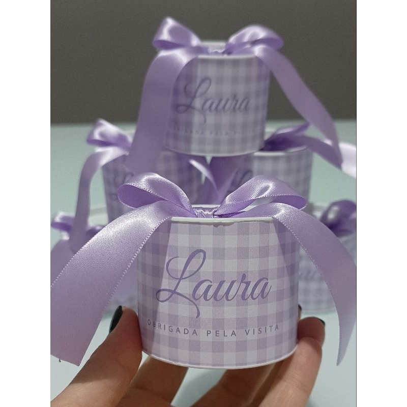 Kit Tubolata Personalizada 5x6 | Lembrancinha Maternidade Xadrez Lilás, Chá de Bebê | Diversos Temas