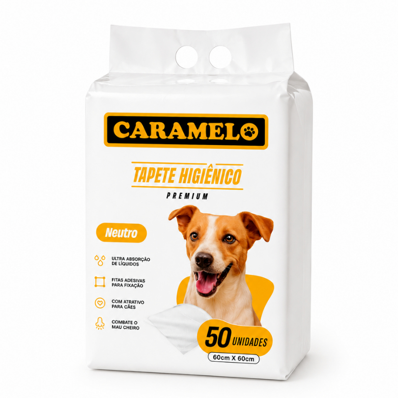 Tapete Higiênico Caramelo 50 Unidades - 60x60 / 80x60 - Alta Absorção - Não Vaza  Combate mau cheiro