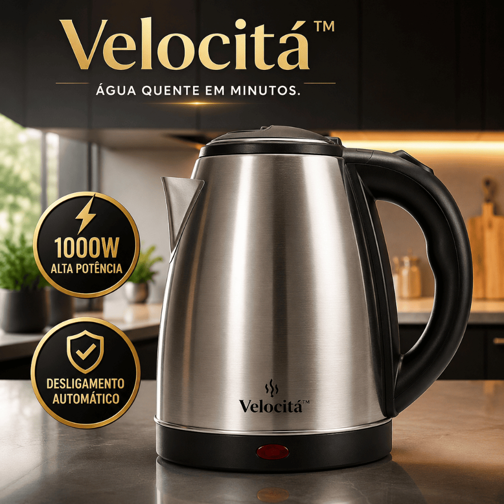 Chaleira Elétrica Inox 1,8L 1000W Desligamento Automático Aquecimento Rápido 127V Velocitá™