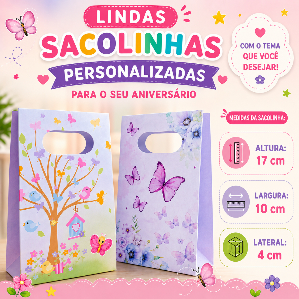Sacolinhas Lembrancinhas Personalizadas Aniversário - Pegue e Monte - Vários Temas