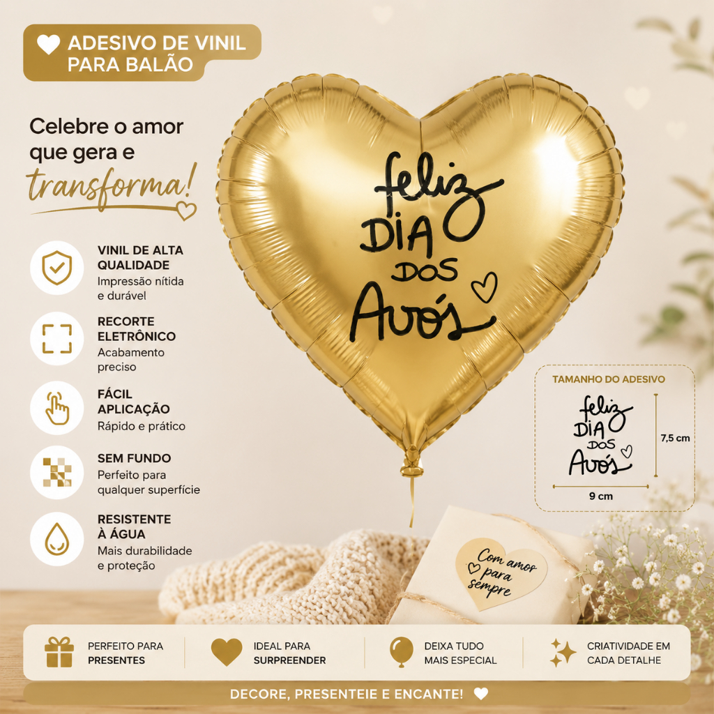 Kit Adesivo Vinil Feliz Dia dos Avós Para Balão 10 Polegadas Decoração Presente Personalizado