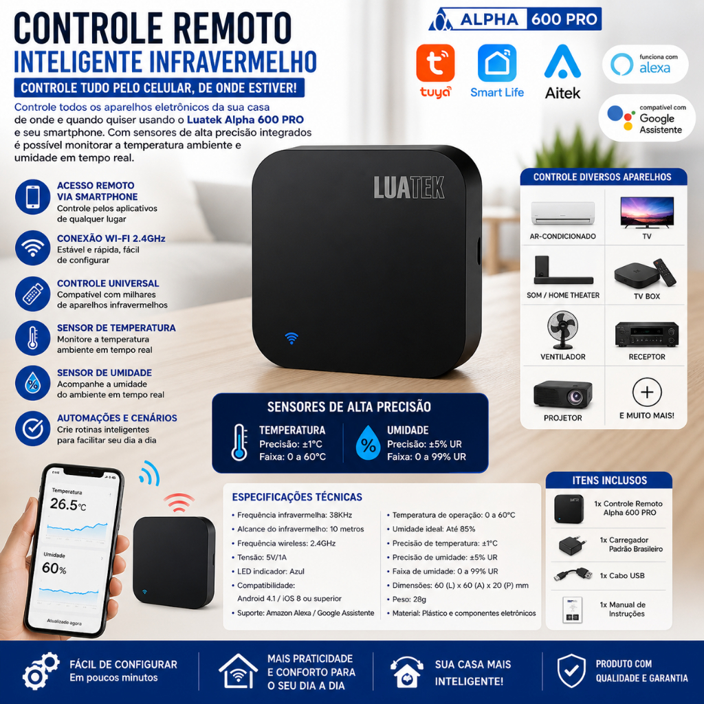 Controle Remoto Inteligente Infravermelho Wi-Fi Universal Alexa Google Home ENVIO PELOS CORREIOS 23 DIAS ÚTEIS