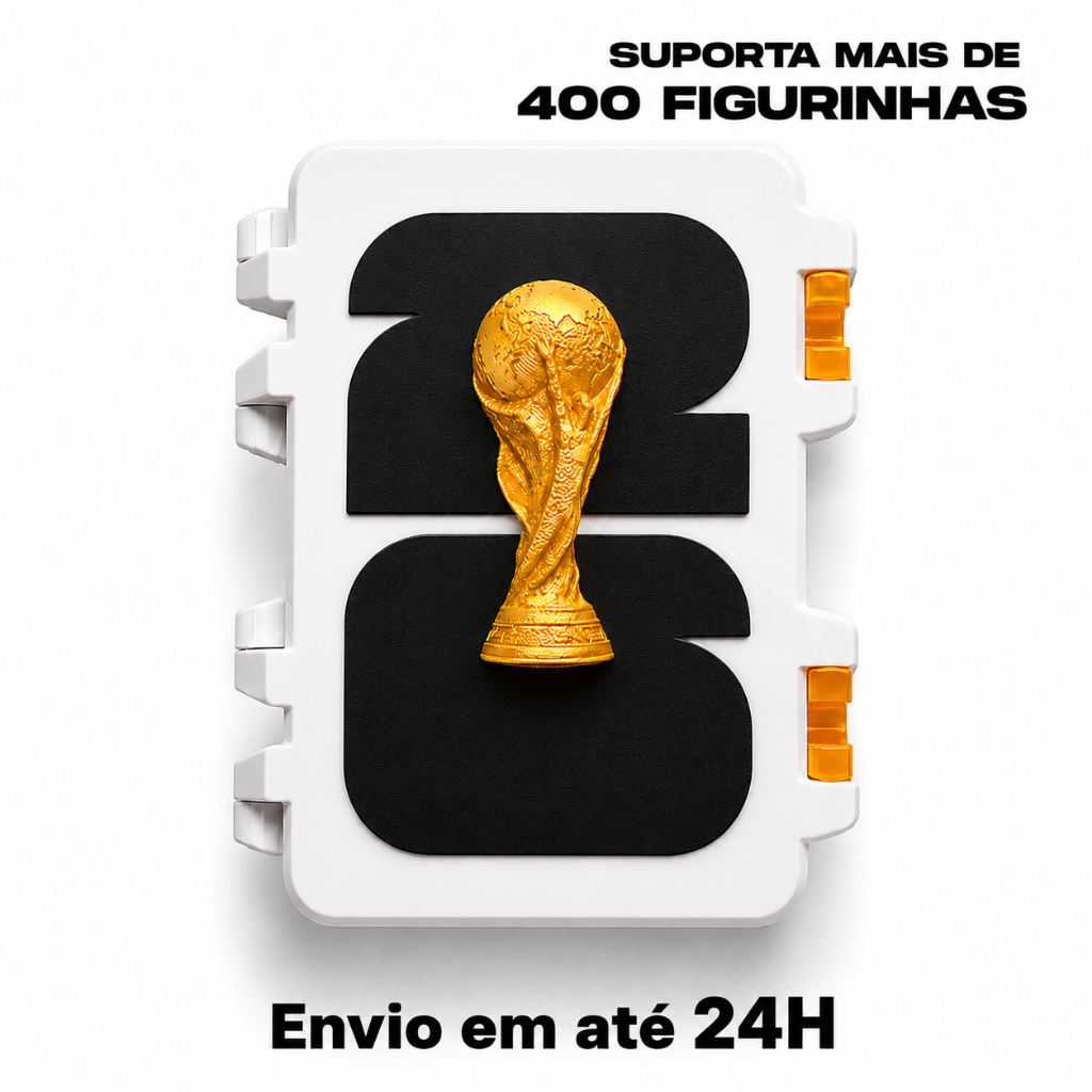 Caixa Porta Figurinha Album Copa do Mundo 2026 Organizador Colecionavel 3D Grande 400 Fig