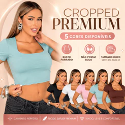 Blusa Cropped Mulher Suplex Forrado Premium Modelador Blusinha Gola Quadrada Feminino Confortável