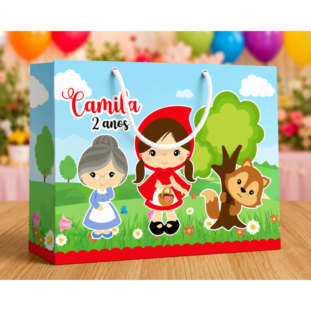 Kit Sacolinha Personalizada CHAPEUZINHO VERMELHO Lembrancinha Surpresa Festa Infantil Aniversário 20x15x6cm