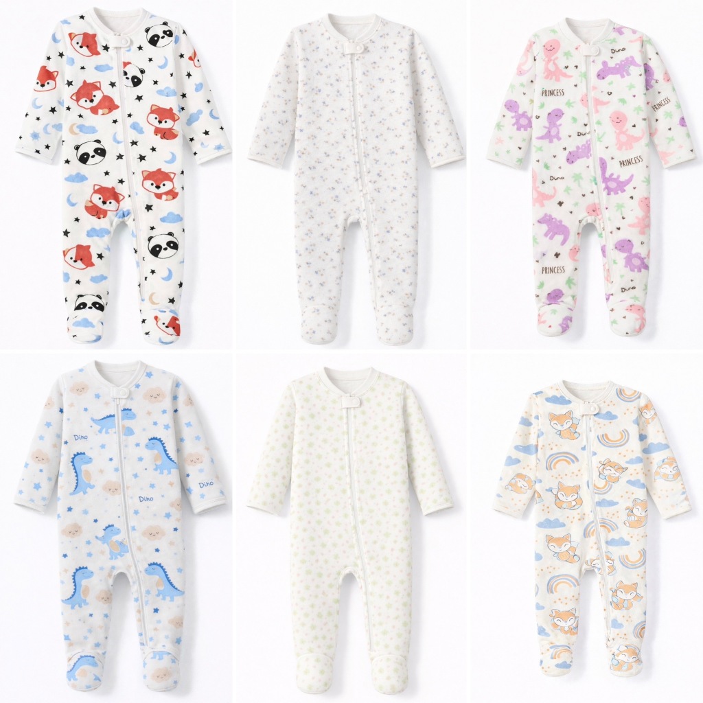 KIT COM 6 MACACŌES PEZINHO AURI BABY COM PROTETOR DE ZIPER 100% ALGODAO MAIS VENDIDOS