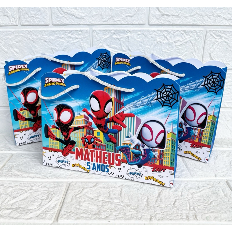Sacolinha Personalizada Spidey e seus amigos PEGUE E MONTE / lembrancinhas / festa infantil
