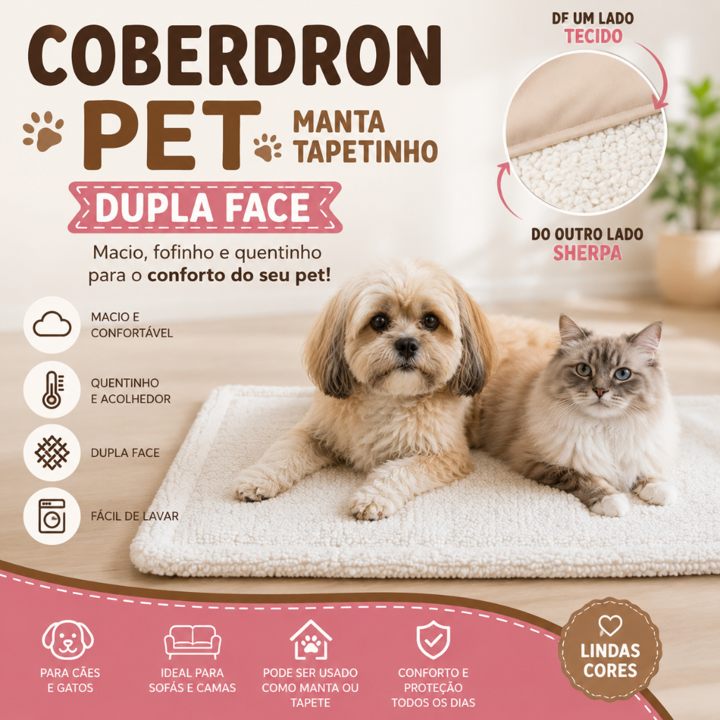 Manta Pet Dupla Face Sherpa Cobertor Pet Luxo Quentinho Tapetinho Pet Premium Para Cachorro e Gato