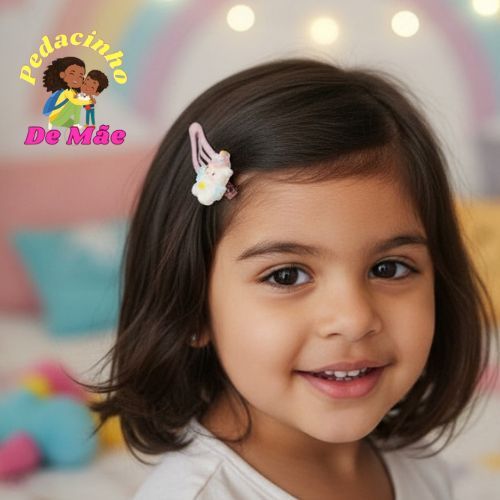 Detalhes do Kit 5 ou 6 Presilhas Infantil Coloridas Florzinhas e Unicórnios para Meninas Tic Tac Fofo Cabelo Bebê Criança