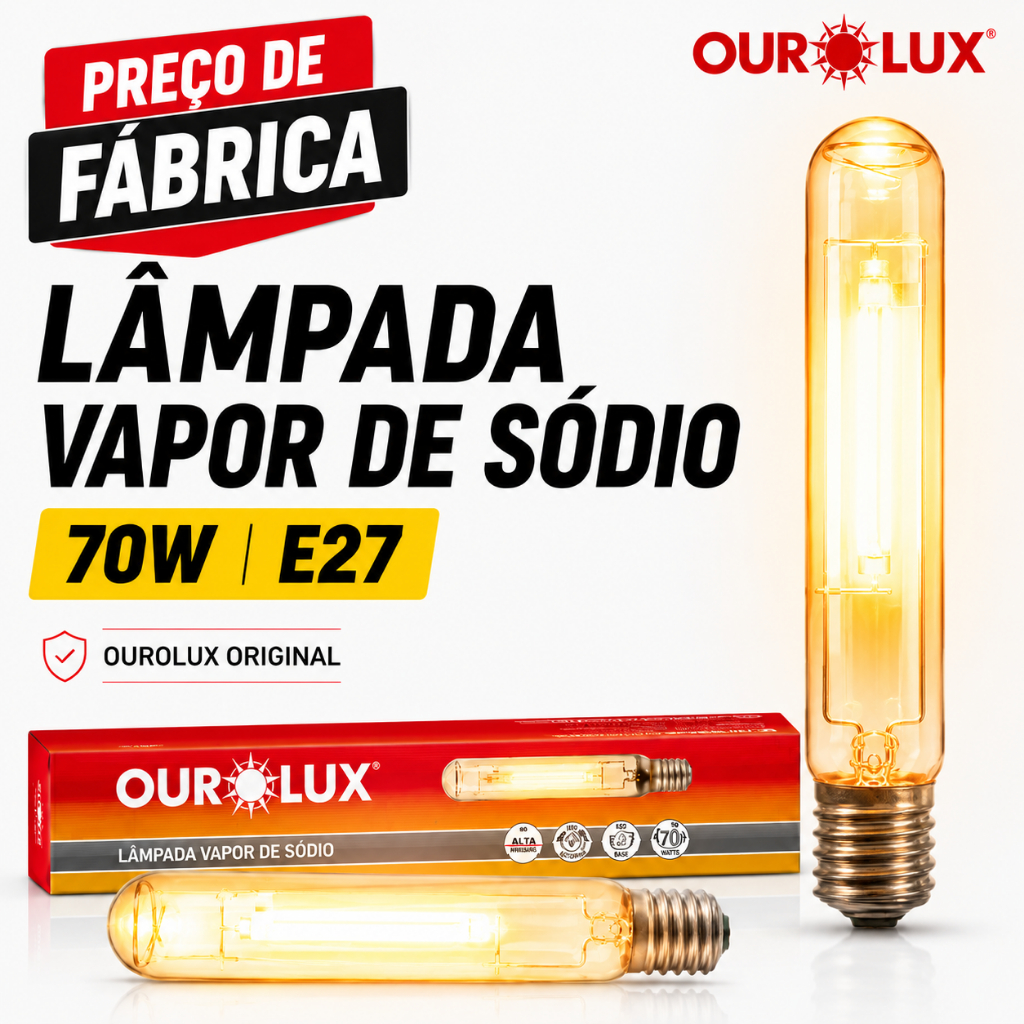 Lâmpada Vapor Sódio Alta Pressão 70W E27 Ourolux 2000K