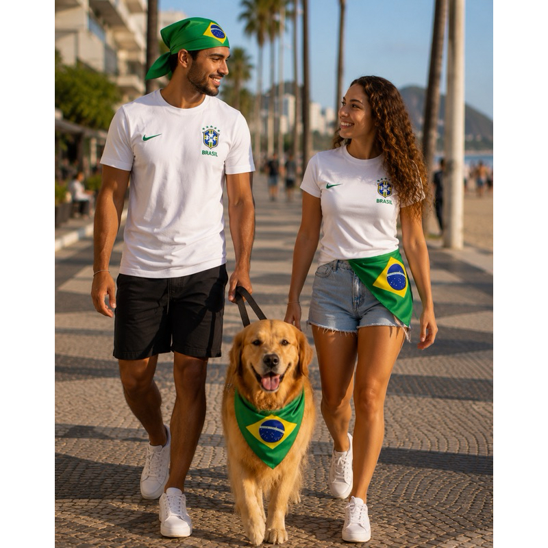 Bandana Brasil para Pet e Pessoa Verde Amarela Copa Futebol Torcida Seleção Brasileira
