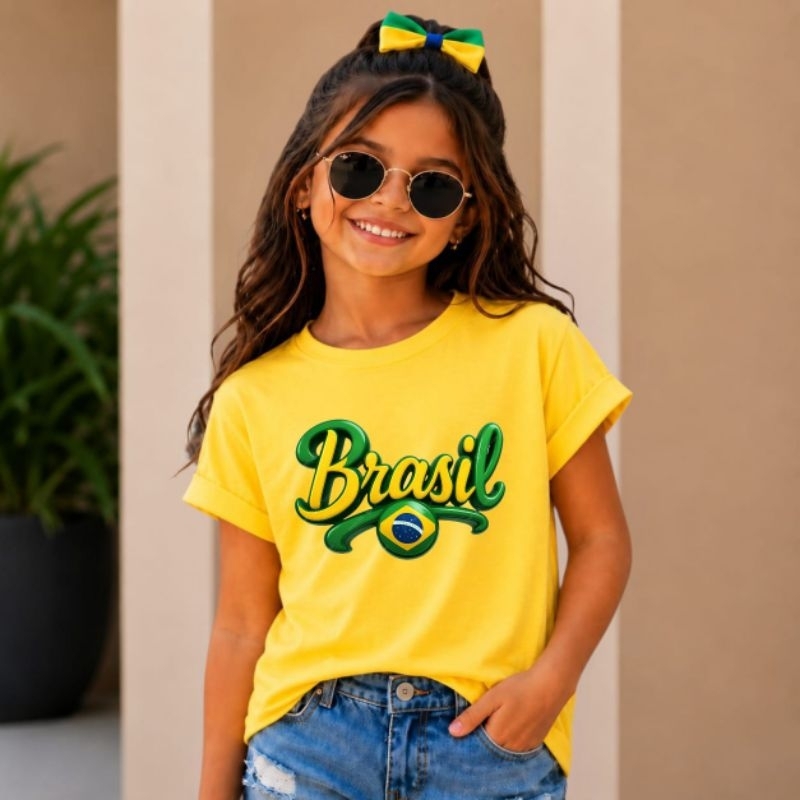 Camisa infantil Brasil Camiseta infantil Brasil Copa  Infantil Algodão Tamanho 2 4 6 8 10 12 e 14